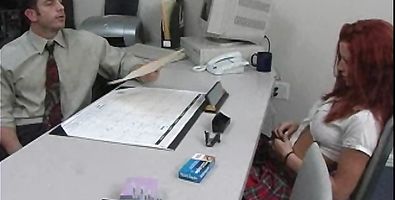 Adorable redhead bimbo Brandi May with firm natural tits expertly sucks a large chili dog